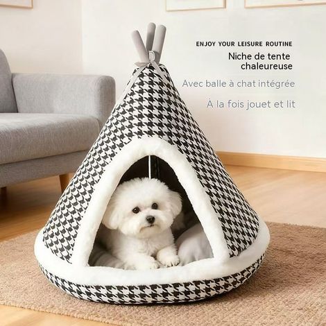 Tente pour chat et petit chien fermée épaisse pour hiver, niche de jeu et de repos intégrée, taille M 45×45×38 cm, pour animal jusqu'à 3,5 kg (1/3)
