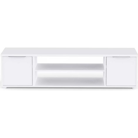 Meuble TV avec rangement couleur blanc mat - Largeur 151,4 x Profondeur 39,6 x Hauteur 39,1 cm (1/4)