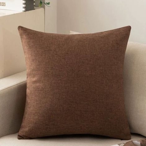 Lot de 2 housses de coussin pour canapé, housses douillettes en coton et lin pour canapé, canapé-lit, salon, maison, housses de coussin unies (60 x 60 cm) - Marron - 60 x 60 cm (1/5)