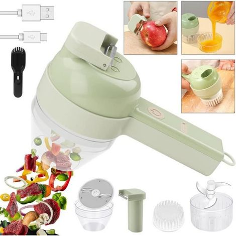 Coupe-Légumes Électrique - 4 En 1 - Batterie Lithium Rechargeable - Portable Pour Cuisine Intérieure Et Extérieure - 1 Pièce (1/4)