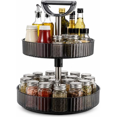 Organiseur - 2 étages - Plateau rotatif à 360° avec poignées - Étagère à épices avec support pour armoires, garde-manger, salle de bain et plan de travail (1/5)