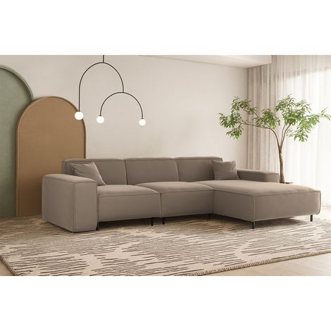 Ecksofa Designersofa GLORIA in Stoff Tiffani Taupe Ottomane Rechts