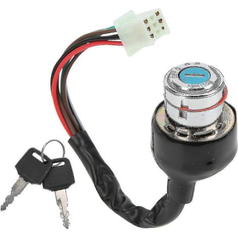 Interrupteur à clé d'allumage de remplacement à 9 trous et 6 fils compatible avec les allumages Kazuma Falcon 90cc, 110cc et 250cc, 3 positions, avec horloge marche/arrêt. (1/5)