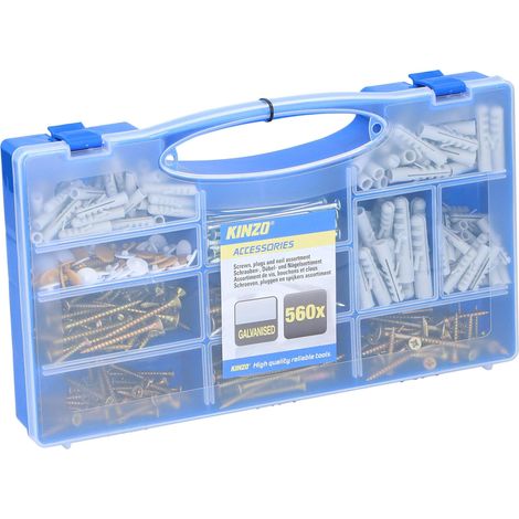 Jeu de vis, chevilles et clous – 560 pièces – Galvanisé – Dans un coffret de rangement
