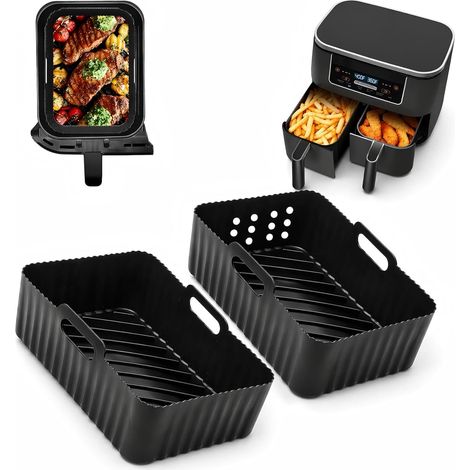 Szyeequoo Air Fryer Silicone Molds Compatible with Foodi MAX DualZone AF400EU/DZ400EU and Double Stack SL400EU 9.5L, 1 Perforated + 1 No Hole, Reusable (1/5)