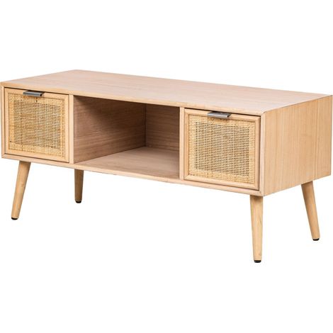 Nordlys – Meuble TV scandinave en hêtre laqué 100x40x46 cm – 2 tiroirs de rangement – Résistant aux chocs – Montage rapide