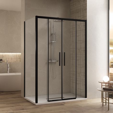 Box doccia due lati con profili neri ingresso centrale lagoa-duo, misura 80x140 (1/5)