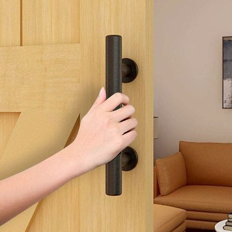 30cm Poignee Porte Coulissante Poignee de Porte Noire Matériel Rustique de Porte de Aardin de Porte Coulissante de Poignée de Porte Enduite Pour Poudre Noire(double-face) (1/4)