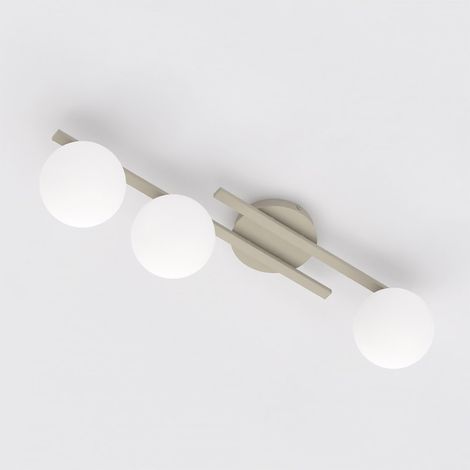 Lampada a sospensione Kairo in acciaio beige e vetro opale