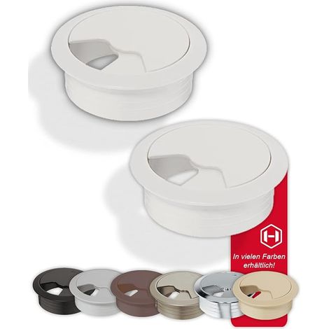Bureau Passe-câbles  Entry  60 mm  2 Passe-câbles Ronds  Prise de câble Blanc Mat  en Plastique ABS Robuste  Passage de câble à enfoncer  Goulotte de câblage Bureau (1/5)