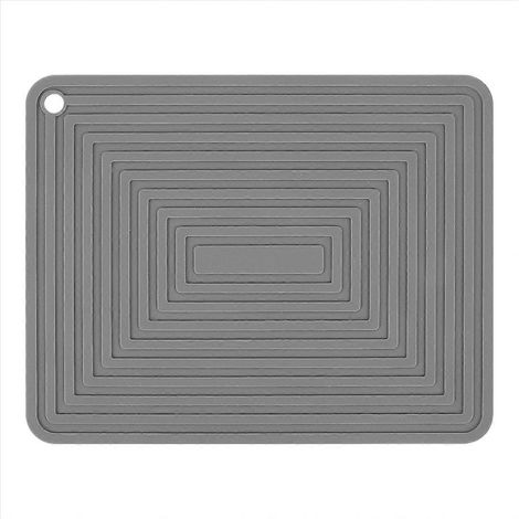 Grauer Silikon-Ofenhandschuh für heiße Speisen, Thermotischschutz, hitzebeständiger Untersetzer, rutschfeste Küchenmatte, 2er-Set, Größe 18x18 cm. (1/5)