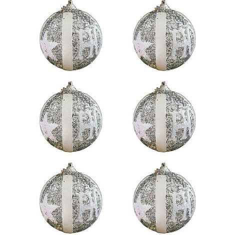 Ensemble de 6 boules de Noël scintillantes, décorations de sapin élégantes à suspendre pour la maison et le bureau, couleur argent. (1/5)