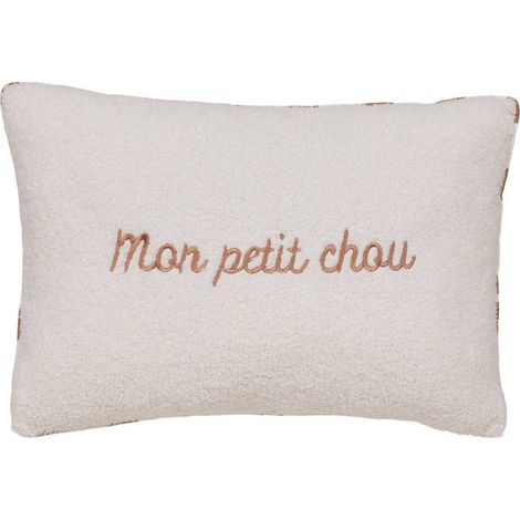 Coussin reversible bouclette/rayures Jaiko 38x58cm blanc et orange - Atmosphera créateur d'intérieur (1/3)