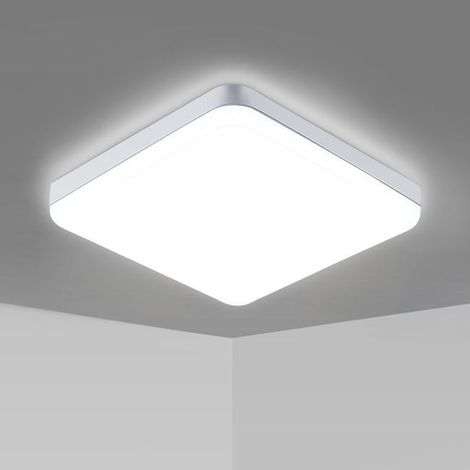 GOECO Plafonnier LED Carré 30W Étanche IP44, Luminosité 2700LM Blanc Froid 6500K, Éclairage Moderne pour Cuisine, Couloir, Balcon - 25cm (1/5)