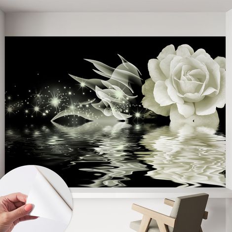 Papier peint adhésif autocollant pour salon chambre à coucher peint imprimé Installation facile Rose lumineuse 152x104 cm (1/5)