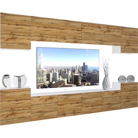 BELINI - Unité Murale TV NEX I Ensemble Muebles de Salon Complet I Ensemble Meuble TV avec Illumination LED I Dimensions: 300 x 180 x 36 cm I Coleur: chêne wotan (1/5)