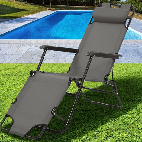 Sedia Poltrona Esterno Giardino Reclinabile a Lettino Prendisole Pieghevole Grey (1/5)