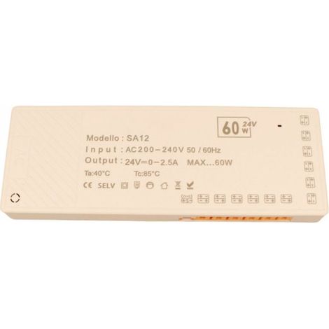 Trasformatore Alimentatore Led Driver Mobile 24V 60W, Con 12 Uscite Senza Polarità, Per Luce Led Da Guardaroba Armadio, 167X60X16mm, Cavo Alimentazione Con Spina EU Incluso