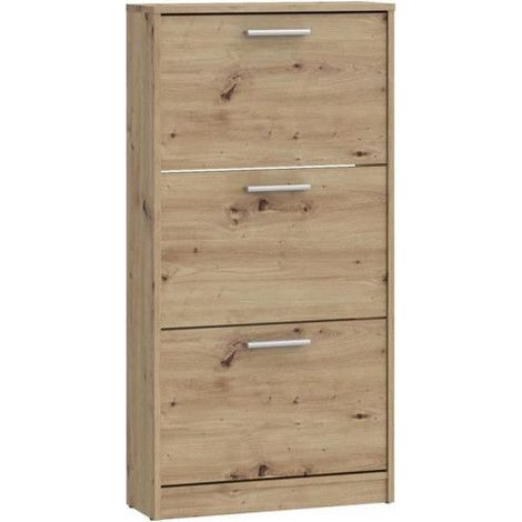 Schuhschrank - 6 Paare - Eichen-Dekor - 3 Klappen - L58,2 x T20,4 x H115,5 cm - MAC (1/5)