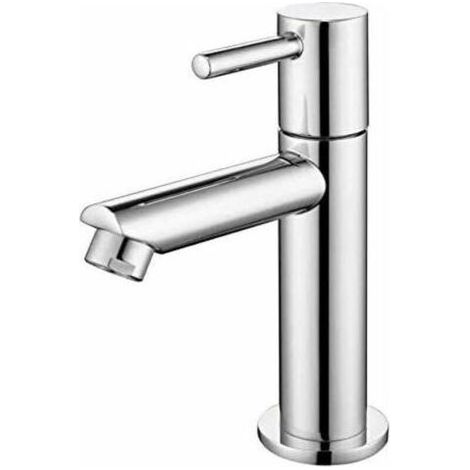 Robinet d'évier d'eau froide uniquement, mélangeur d'évier de surface durable en acier inoxydable argenté, robinet de lavabo pour toilettes invités, 270g (1/4)