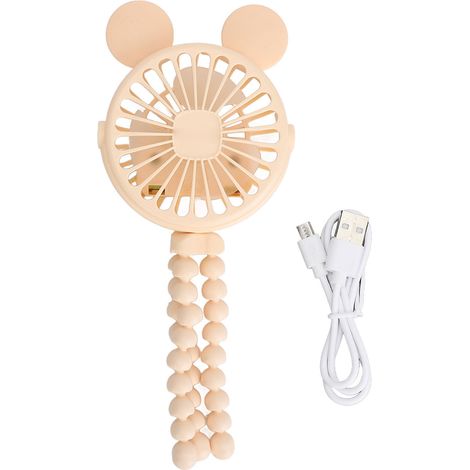 Ventilateur de poche jaune tripode flexible, forme ronde, 3 vitesses de vent, éclairage LED nocturne, portable pour poussette et bureau (1/5)