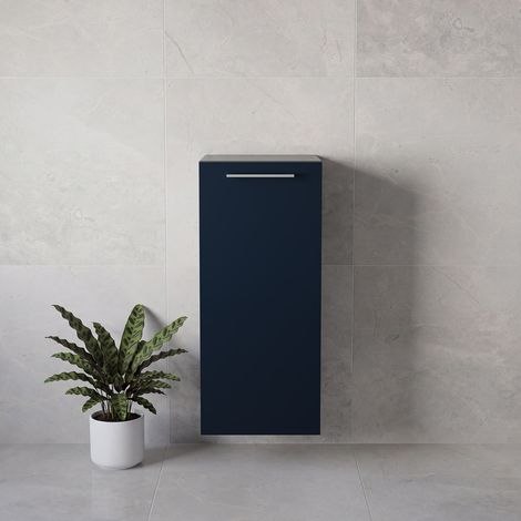 Napoli Deep Blue 350mm Wall Mounted Single Door Side Cabinet - 350mm - Chrome 160mm Handle