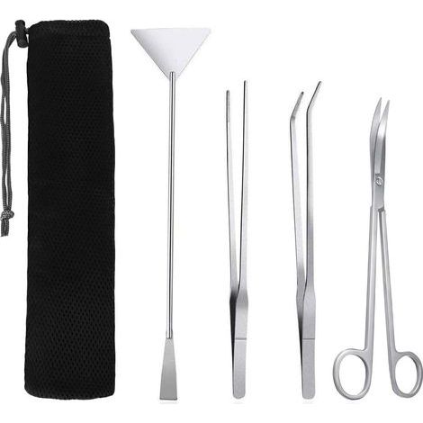 Kits d'outils de réservoir d'aquarium, outils de nettoyage d'aquarium 4 en 1, spatule à ciseaux en acier inoxydable, ensemble de coupe-plantes pour aquarium pour plantes aquatiques, outils de pinces d