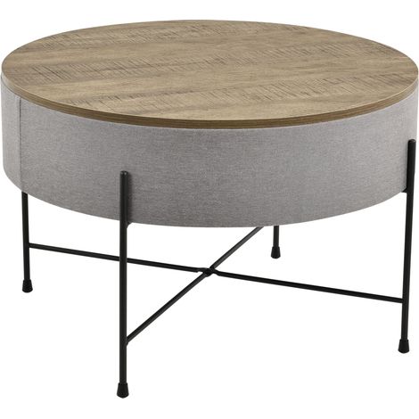 Tavolino rotondo con piano smontabile truciolare tessuto metallo 40 x 60 cm legno grigio nero 030004151