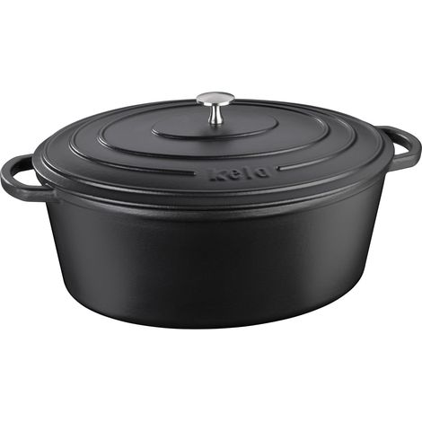 kela Teglia ovale in ghisada 9,3 litri, Dutch Oven CALIDO, teglia in ghisa con coperchio per induzione, pentola in ghisa per cuocere il pane, smaltata, nera (1/5)