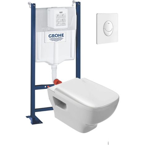 Pack WC suspendu sans bride JACOB DELAFON Struktura + Bati-support GROHE + plaque Start blanc (1/5)