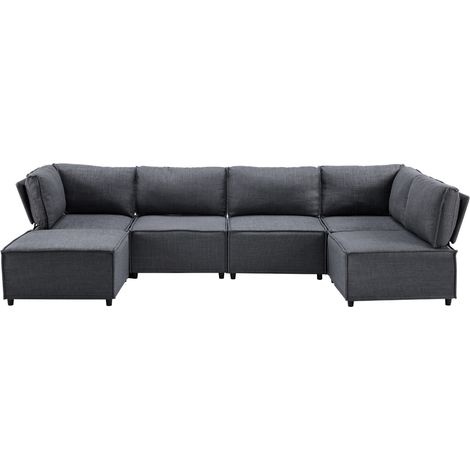 Canapé modulable d'angle convertible en lit, tissu gris foncé, assise confortable, structure en contreplaqué, pour petits espaces et salon moderne CHICFURN (1/5)