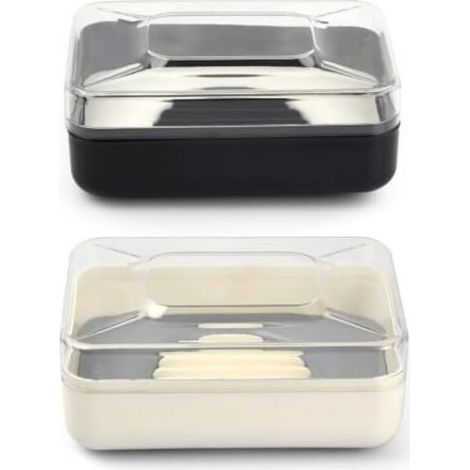 2-Pack Luxury Soap Dishes with Lids, Travel Soap Box, Solid Soap Dish, Ideal for Bathroom, Toilet, Kitchen (Black and White) (1/5)