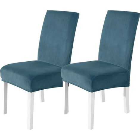 Housse De Chaise Velours 2 Pièces, Universel Housse De Chaise Salle À Manger Extensible, Bleu Paon (1/5)