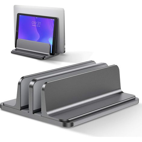 Support Vertical pour Ordinateur Portable Double Support de Bureau Support de Stockage de Refroidissement (Gris) (1/2)