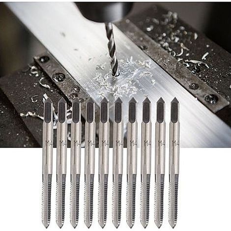 Lot de 10 tarauds métriques à tête conique M4, tarauds en acier au carbone pour trous filetés sur bois, plastique et aluminium (1/3)