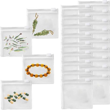 38 sachets zippés en PVC, 8 x 8 cm, mini sachets refermables pour bijoux, matériel de loisirs créatifs, cosmétiques et petites pièces, sachets de rangement transparents avec fenêtre de visualisation (1/5)