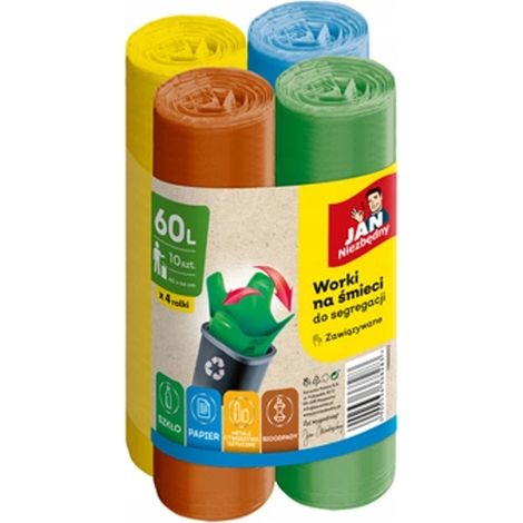 Set di sacchi per la raccolta differenziata Jan Niezbędny, 4 colori, 60 litri, 40 pezzi