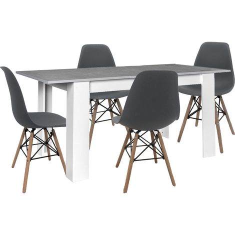 Mesa Extensible de Comedor o Cocina Blanco y Gris + 4 Sillas Estilo Nordico Gris (1/5)