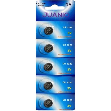 Lot de 5 Piles bouton plates 3V lithium type CR1220 compatibles BR1220 DL1220 ECR1220 PA 5012LC - Juanio -