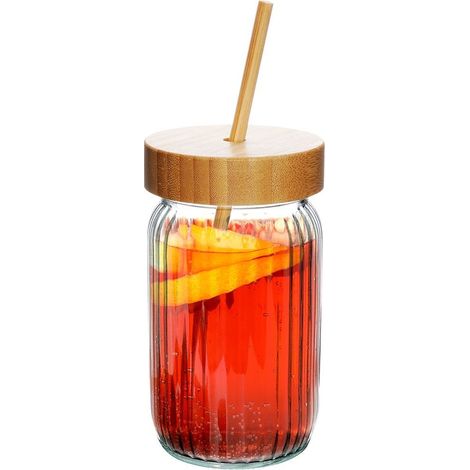 Bocal à boisson en verre avec couvercle et paille 500 ml