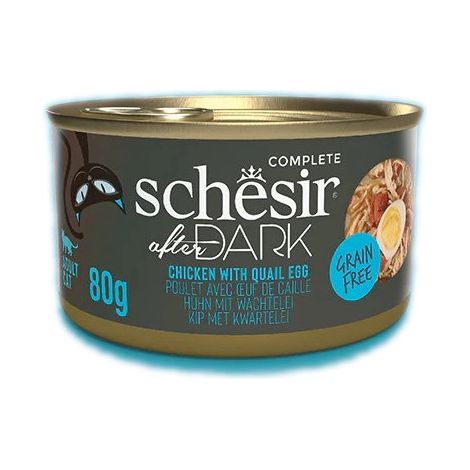 Schesir After Dark Filetes de Pollo con Huevo de Codorniz en Caldo - Comida Humeda Completa para Gatos - 80 g