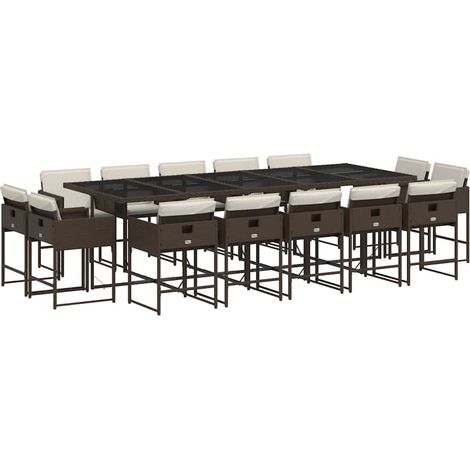 Maison Exclusive - Set da Pranzo da Giardino 15 pz con Cuscini Marrone Polyrattan