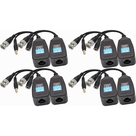 Set di Video Balun - Trasmettitori di segnale - Immagini di telecamere di sicurezza - Segnale HD su UTP - 4 coppie - Nero (1/5)