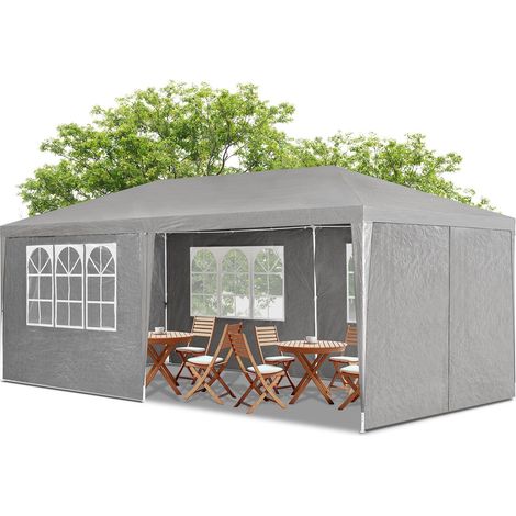 Tenda per feste 3x6 m Grigio scuro Tenda da giardino con tetto, pannelli laterali, picchetti, corde e accessori (1/3)