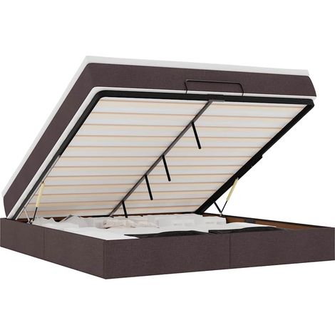 Lit double Lit adulte Cadre de lit ottoman avec matelas marron foncé 160x200 cm tissu (1/5)