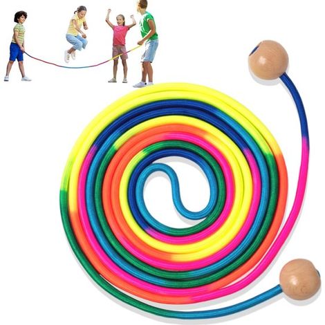 Corde à sauter arc-en-ciel de 5 m pour enfants, poignée ronde, longueur réglable, pour jeux et activités sportives (1/5)