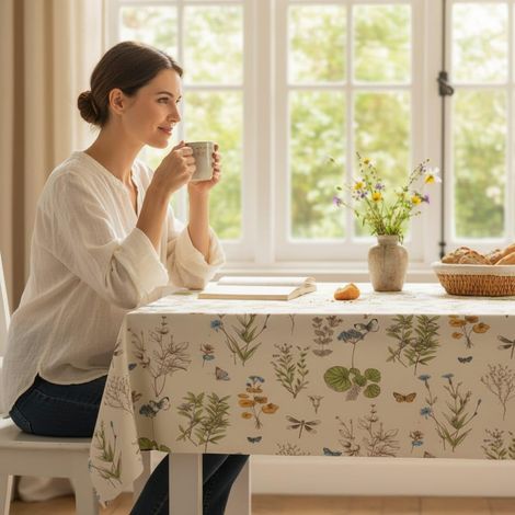 Nappe Toile cirée Anti-Taches Lavable carrée 140x140 Beige (1/5)