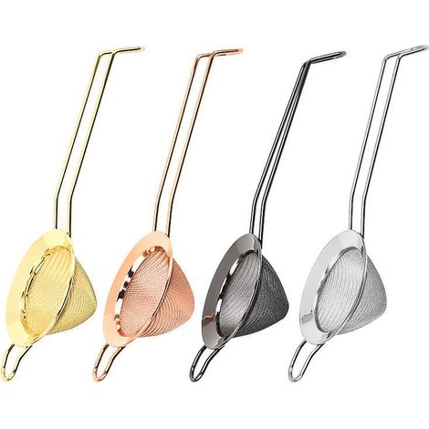 lot De 4 Passoire  Cocktail Fine Professionnelle En Acier Inoxydable Avec Tamis  Mailles Conique (1/5)
