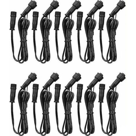 Verlängerungskabel, 10er-Pack, für LED-Einbaustrahler, IP67 wasserdicht, 1 m / 3,3 Fuß, 2-polig, mit Stecker und Buchse.