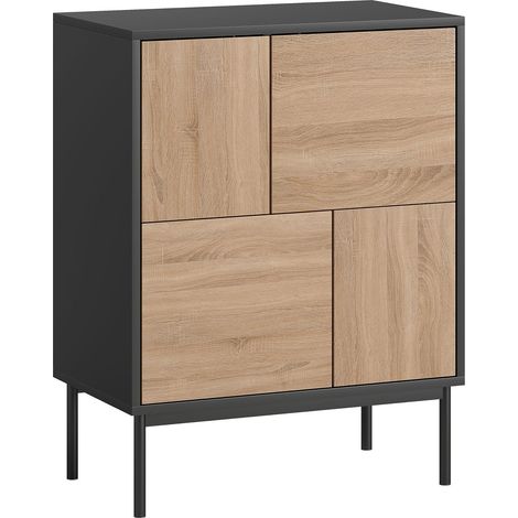 Sideboard mit Push-to-Open-Türen, Schwarz/Naturholz